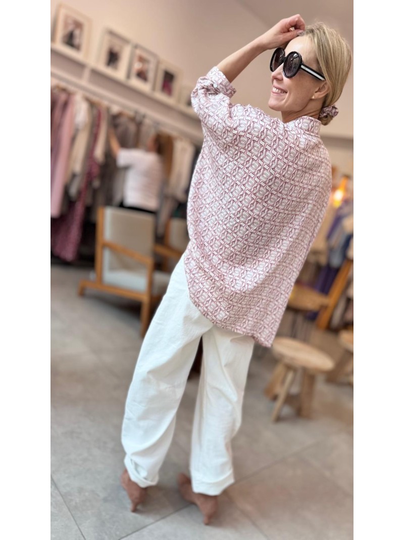 Miniatura produktu Wiskozowa Koszula oversize w biało-różowy wzór Ella Sycylia