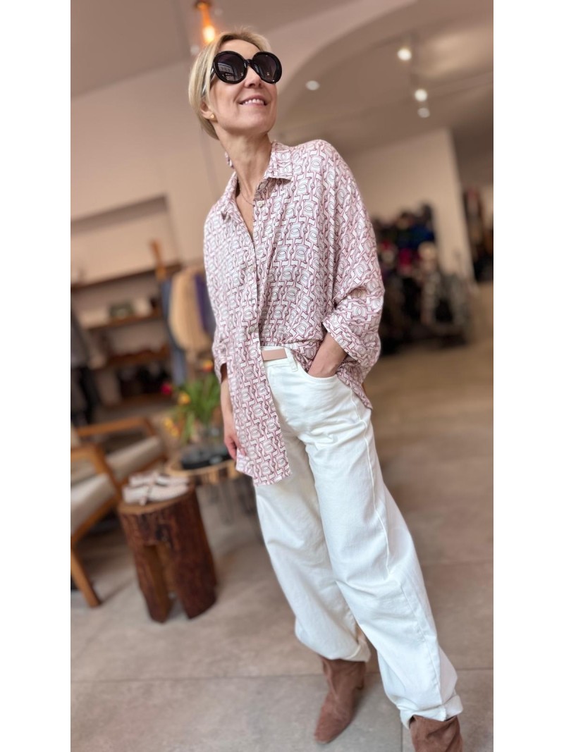 Miniatura produktu Wiskozowa Koszula oversize w biało-różowy wzór Ella Sycylia