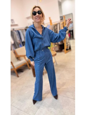 Niebieskie spodnie culoty z tencelu z szeroką nogawką Karol Jeans