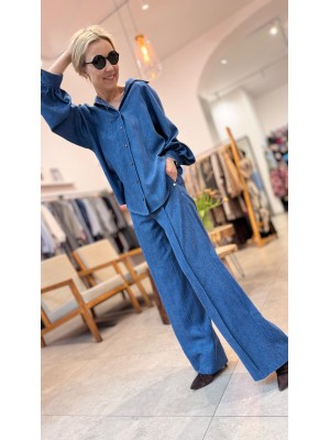 Niebieskie spodnie culoty z tencelu z szeroką nogawką Karol Jeans