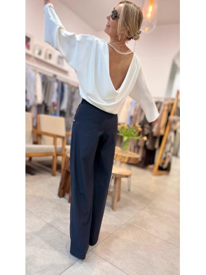 Granatowe Spodnie Wełniane z szerokimi nogawkami Donatello Wool&Navy