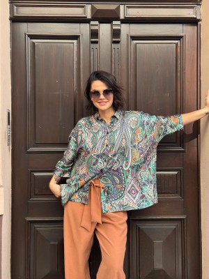 Wzorzysta Wiskozowa Koszula z rękawem kimono w turecki wzór Ella Mirage