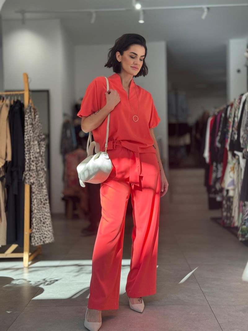 Miniatura produktu Koralowe Spodnie przewiewne z szerokimi nogawkami Koral