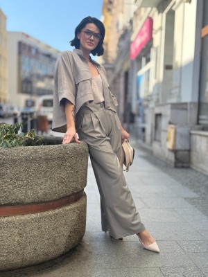 Wełniane Beżowe Spodnie z szerokimi nogawkami Donatello Wool&Lines