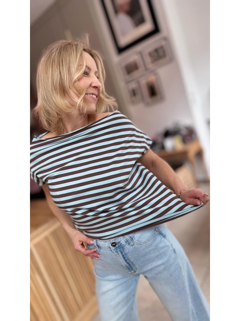 Miniatura produktu T-shirt Bawełniany w brązowo-niebieskie paski Cleo Brown&Blue