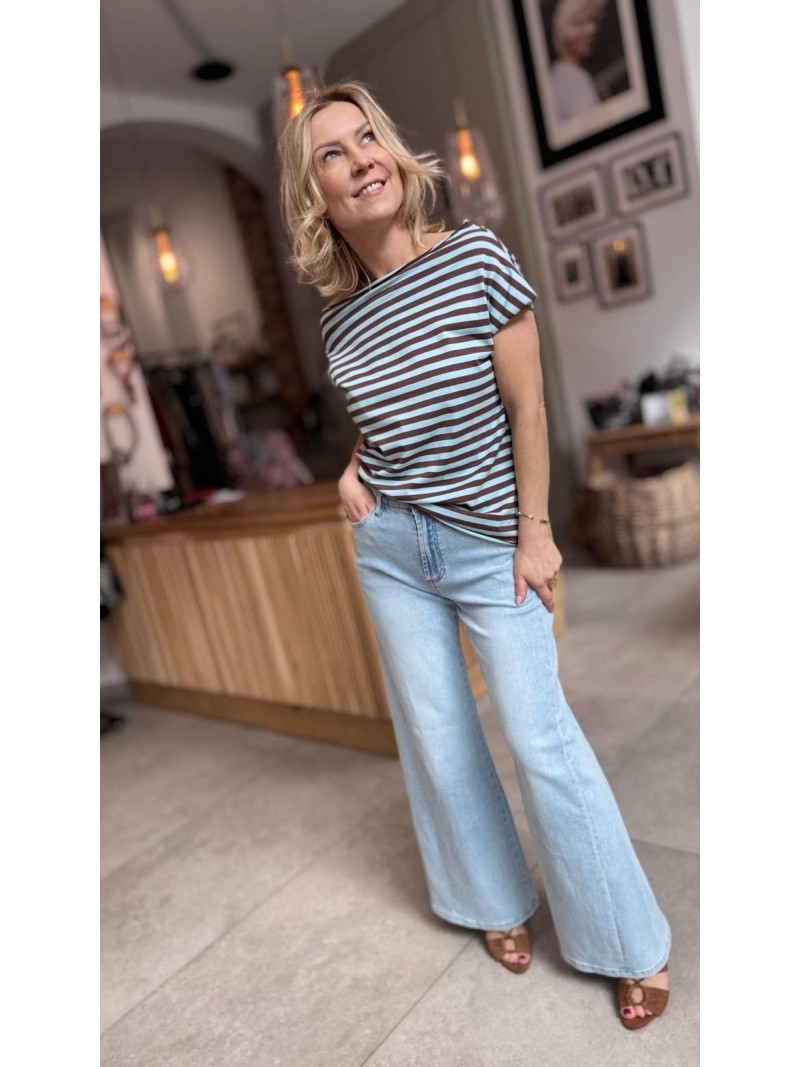 Miniatura produktu T-shirt Bawełniany w brązowo-niebieskie paski Cleo Brown&Blue