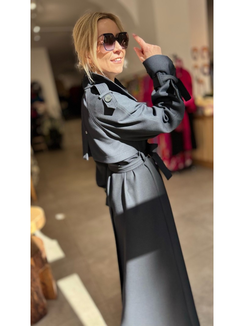 Miniatura produktu Granatowy Płaszcz zapinany na guziki i wiązany w talii Creo Navy