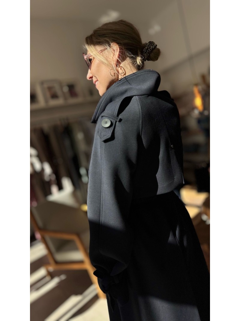 Miniatura produktu Granatowy Płaszcz zapinany na guziki i wiązany w talii Creo Navy