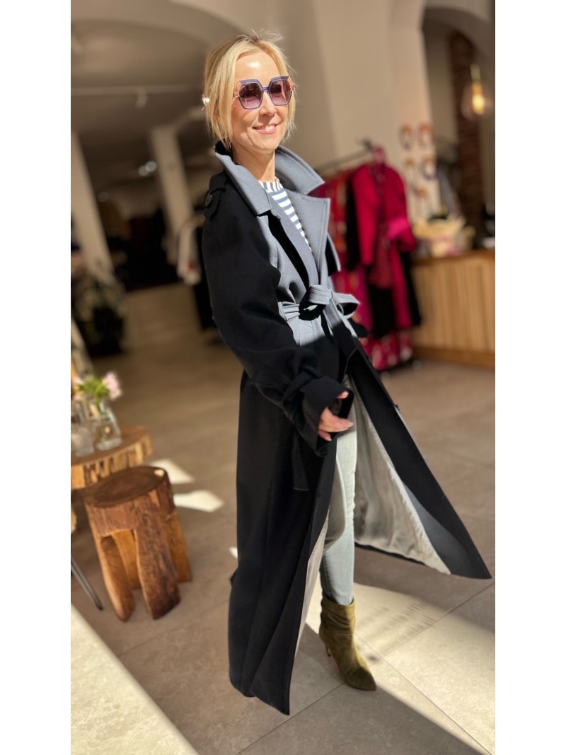 Miniatura produktu Granatowy Płaszcz zapinany na guziki i wiązany w talii Creo Navy