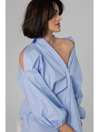 Niebieska Koszula Oversize Bawełniana z wyciętymi rękawami Velar Blue