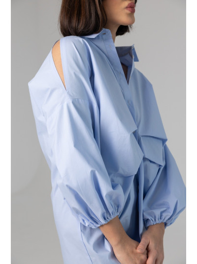 Niebieska Koszula Oversize Bawełniana z wyciętymi rękawami Velar Blue