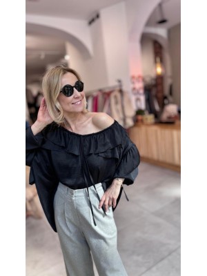 Czarna Bluzka na długi rękaw z falbanami Buenos Black