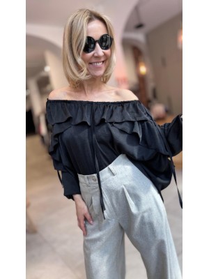 Czarna Bluzka na długi rękaw z falbanami Buenos Black