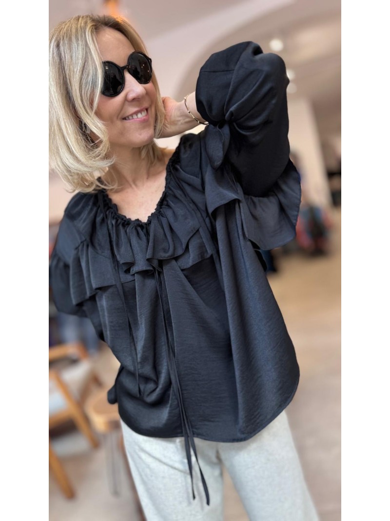 Miniatura produktu Czarna Bluzka na długi rękaw z falbanami Buenos Black