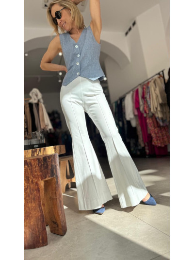 Białe Spodnie Flare na gumce i z szerokimi nogawkami Flare White