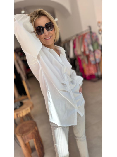 Bawełniana Koszula z bufiastymi rękawami zapinana na guziki w kolorze białym Velar White