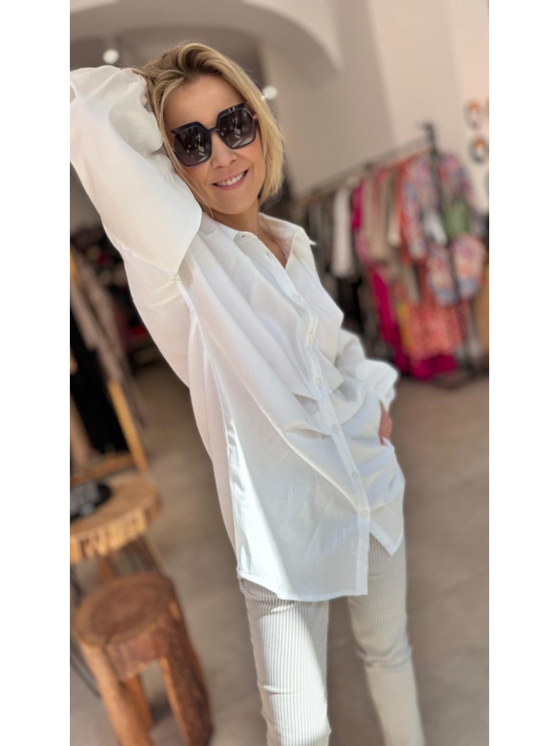 Miniatura produktu Bawełniana Koszula z bufiastymi rękawami zapinana na guziki w kolorze białym Velar White