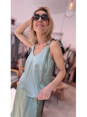 Miętowa Bluzka Top z wiązaniem na ramionach Chiara Mint
