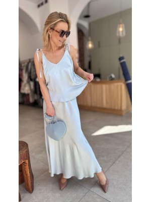 Niebieska Spódnica długa z lejącej wiskozy Soley Light Blue