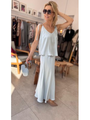 Niebieska Spódnica długa z lejącej wiskozy Soley Light Blue