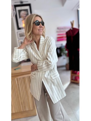 Jasny Żakiet oversize w czarny prążek Cassie White&Black