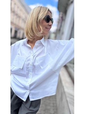 Biała Bawełniana Koszula z kieszeniami i mankietem Alessandro White