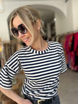 Pasiasty Bawełniany T-shirt w stylu marynarskim Sailor Navy&Bisquit