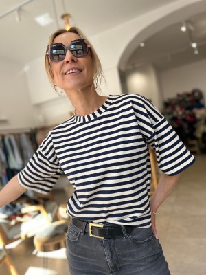 Pasiasty Bawełniany T-shirt w stylu marynarskim Sailor Navy&Bisquit