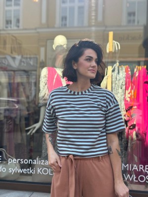 Niebieski T-shirt Bawełniany w brązowe paski Sailor Brown&Blue