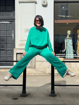 Dresowe Spodnie z szerokimi nogawkami w kolorze zielonym New York Green