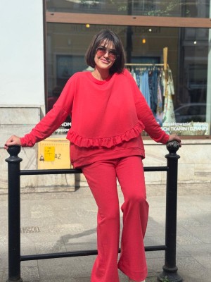 Bawełniana Bluza z falbanami w kolorze koralowym Lupo Strawberry