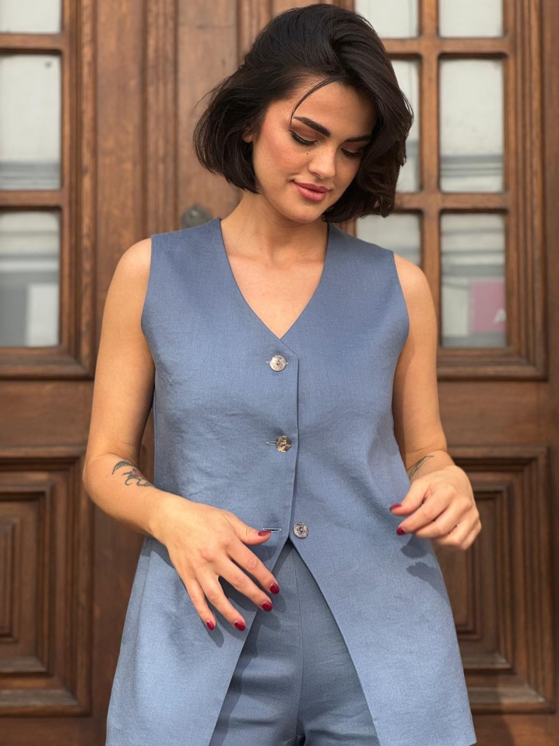 Miniatura produktu Lniana Kamizelka przedłużona w odcieniu stalowym Liam&Linen