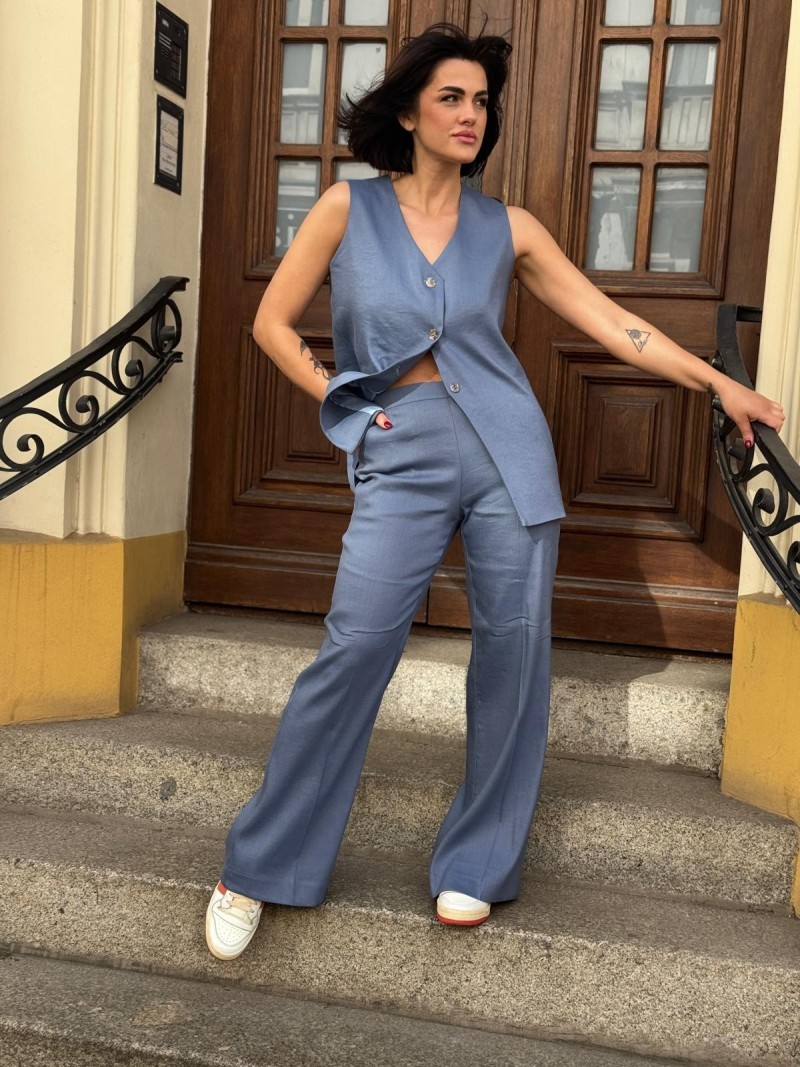 Miniatura produktu Lniane Spodnie w stalowo-niebieskim kolorze Flare Paolo Linen