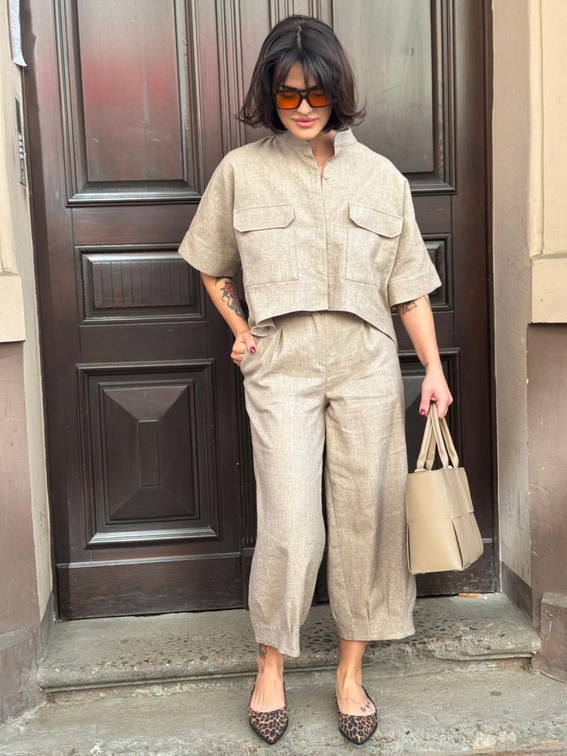 Miniatura produktu Beżowe Spodnie chinosy ze zwężoną nogawką Cargo Linen&Taupe