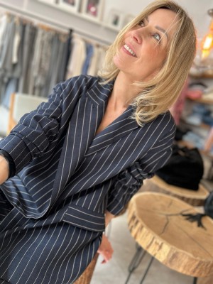 Granatowy Żakiet oversize w paski Cassie Lines&Navy