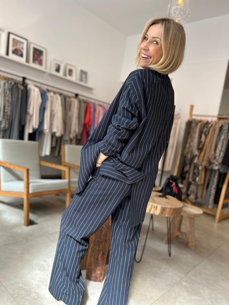 Miniatura produktu Granatowy Żakiet oversize w paski Cassie Lines&Navy