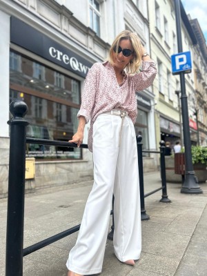 Białe Spodnie z szerokimi nogawkami Caroline White