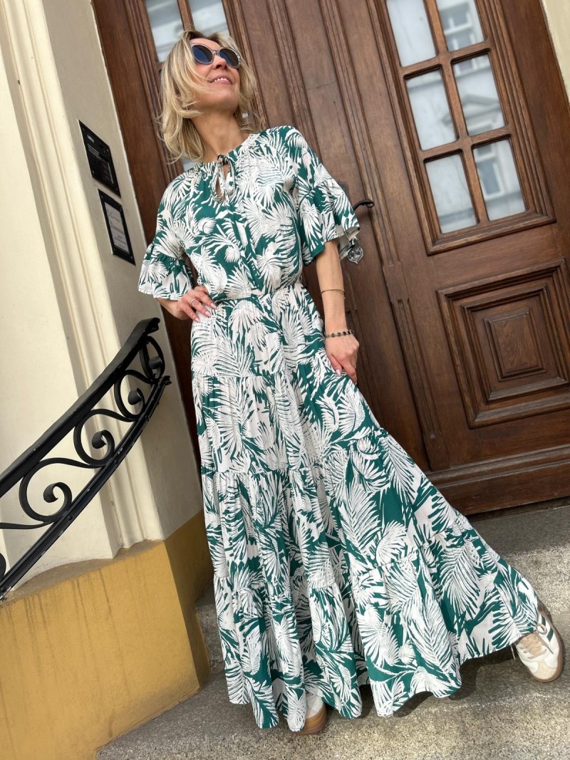 Miniatura produktu Wzorzysta Sukienka maxi Wiskozowa z wiązaniem, falbanami i krótkim rękawem Zoe Botanic