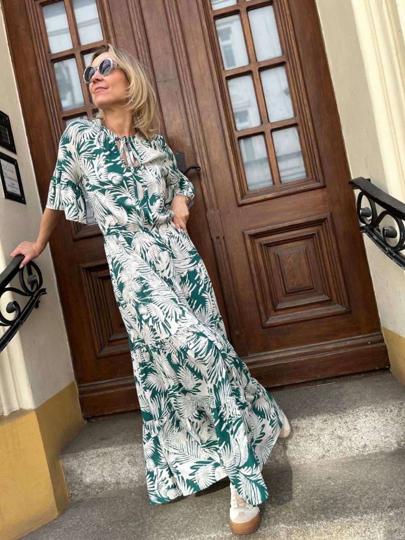 Miniatura produktu Wzorzysta Sukienka maxi Wiskozowa z wiązaniem, falbanami i krótkim rękawem Zoe Botanic