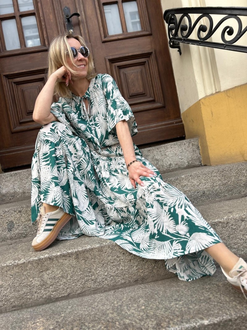 Miniatura produktu Wzorzysta Sukienka maxi Wiskozowa z wiązaniem, falbanami i krótkim rękawem Zoe Botanic