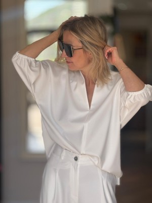 Biała Luźna Bluzka o kroju kimono asymetryczna Danielle White