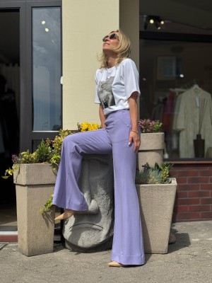 Lawendowe Spodnie Flare z kieszeniami i bocznym zamkiem Flare Lavender