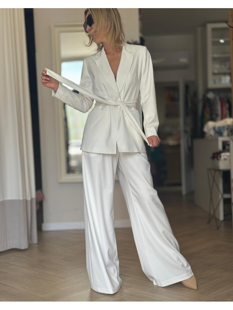 Miniatura produktu Biały Elegancki Żakiet taliowany z szerokim pasem White