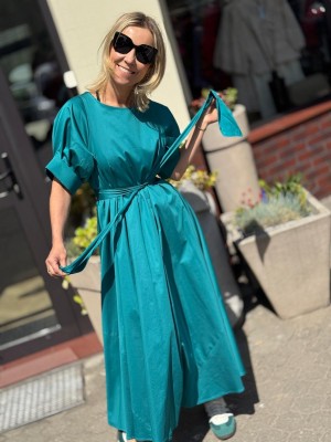 Sukienka Midi z wiązaniem w lazurowym kolorze Alexandra Sea Green