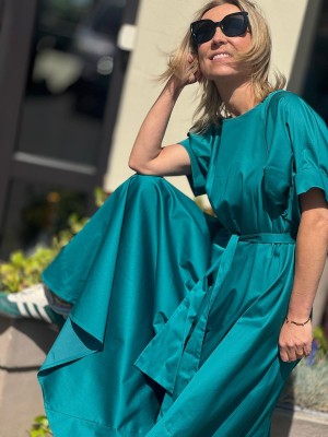 Sukienka Midi z wiązaniem w lazurowym kolorze Alexandra Sea Green