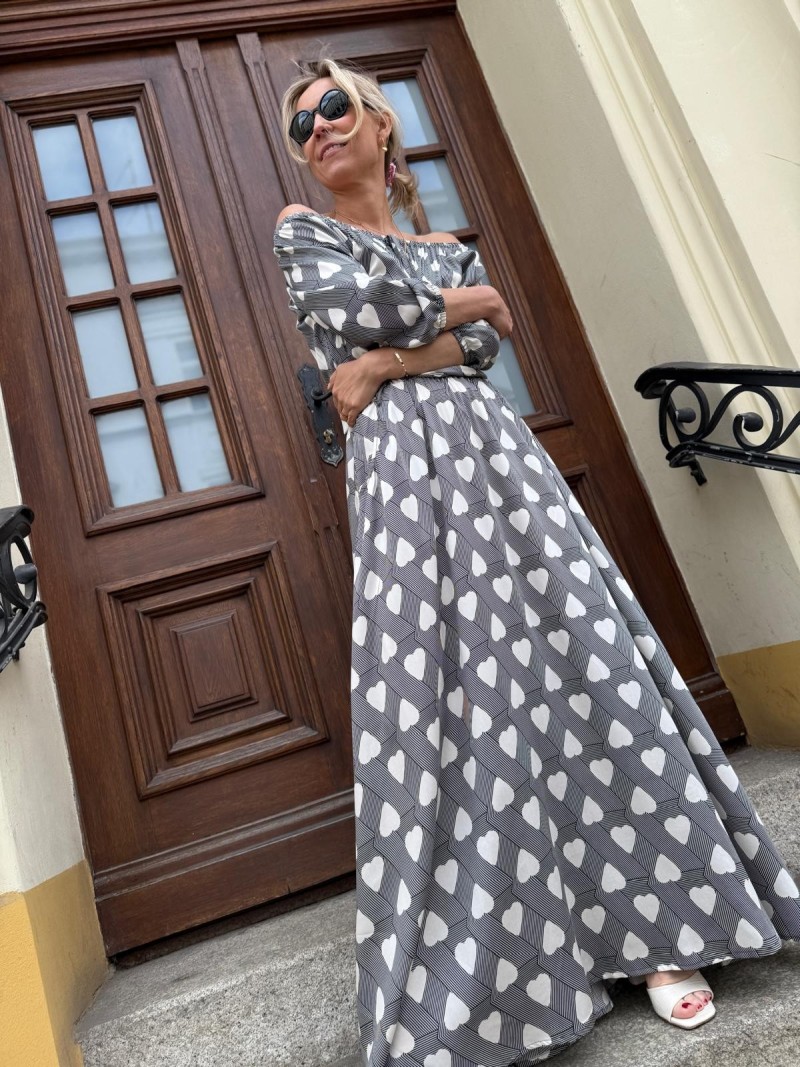 Miniatura produktu Wiskozowa Sukienka maxi w serca z rozcięciami i odkrytymi ramionami Heart