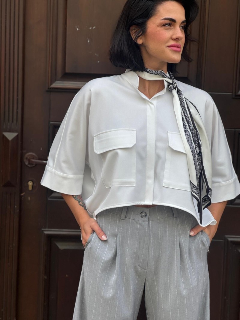 Miniatura produktu Białe Wdzianko pudełkowe ze stójką Asymetryczne Harper White