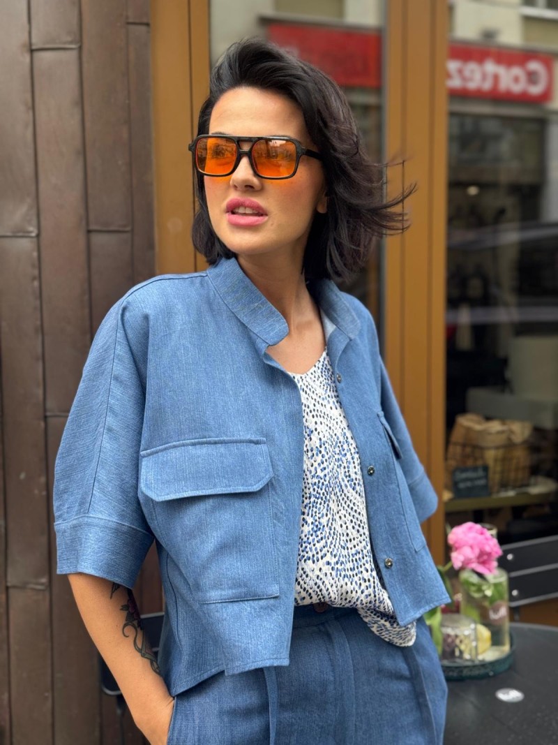 Miniatura produktu Niebieskie tencelowe Wdzianko ze stójką Asymetryczne Harper Jeans