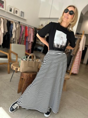 Wiskozowa Spódnica maxi w czarno-białe paski Luna Black&White
