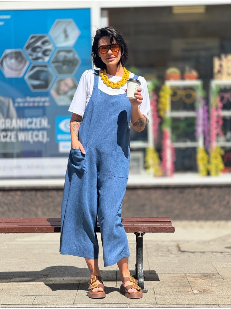 Miniatura produktu Niebieskie ogrodniczki z tencelu z kieszeniami Jeans